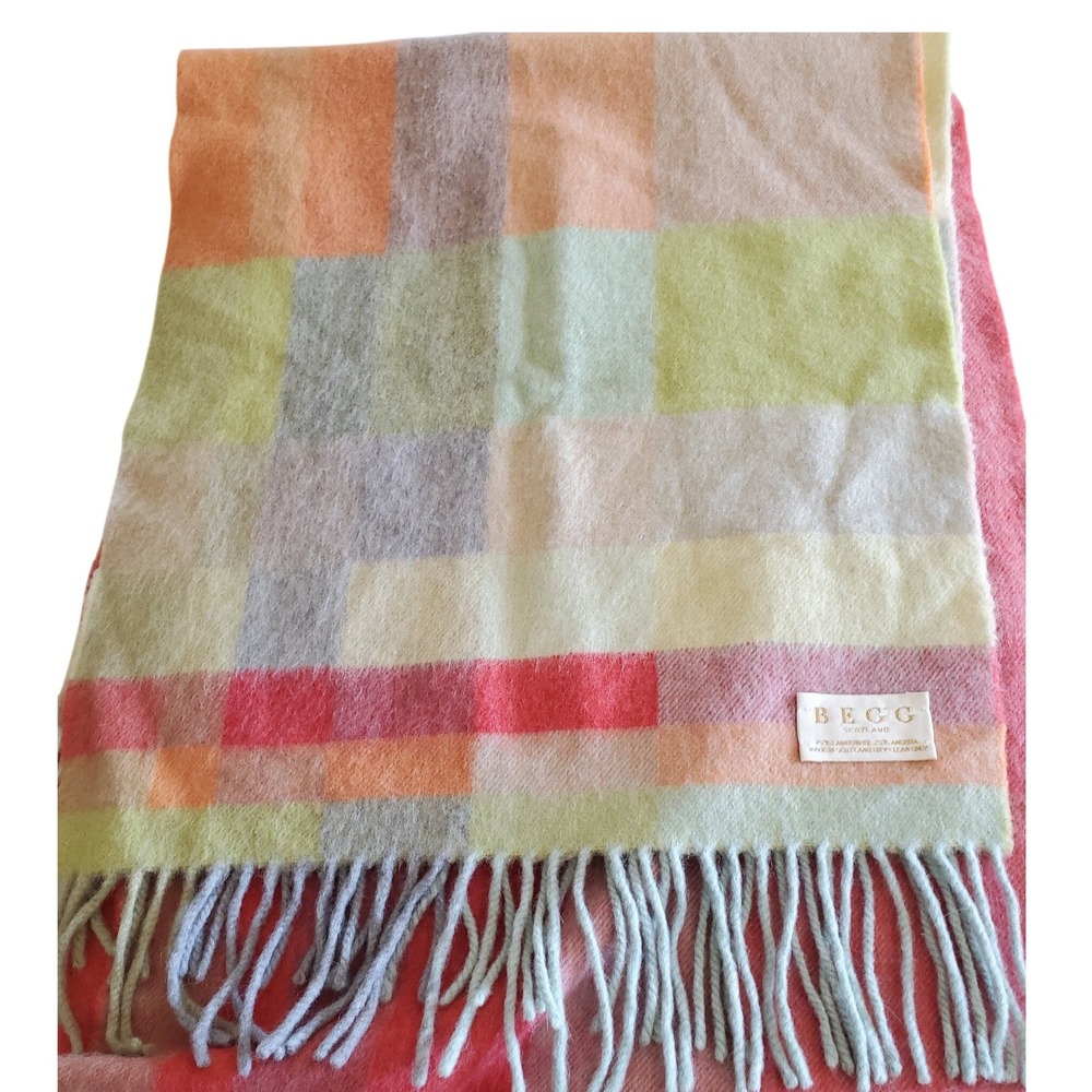 Begg Scotland Lambswool Angora Scarf Plaid Fringed Made in UK Unisex Luxury